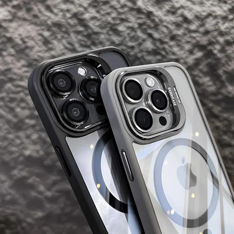 Luxury Magnetic Shockproof Case For iPhone 16 15 14 Plus 13 12 11 Pro Max For Magsafe Funda Stand Glass Lens Protecte Back Cover