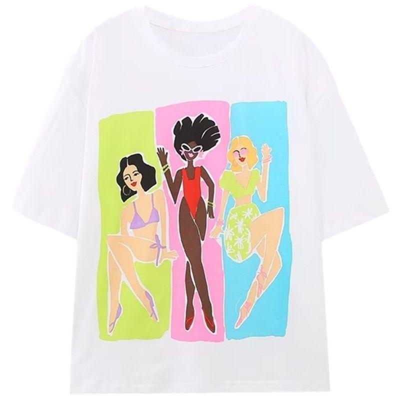 Fashion Style Summer New Arrival Female Slim Looking All-Matching Round Neck Short Sleeve Girl Print T-shirt 0085358 250