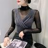 Two-piece Tops for Women In Winter Fashionable T-shirt with Slim Half Turtleneck Mesh Base Shirt