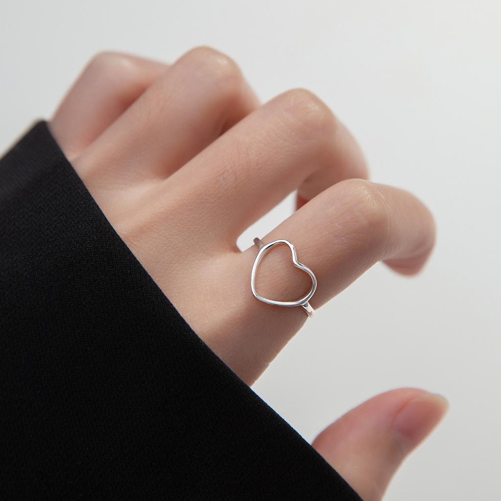 New Classic Genuine 925 Silver Hollow Heart Ring Love Wedding Bands Ring for Women Girl Fashion Jewelry Gift Party Ring
