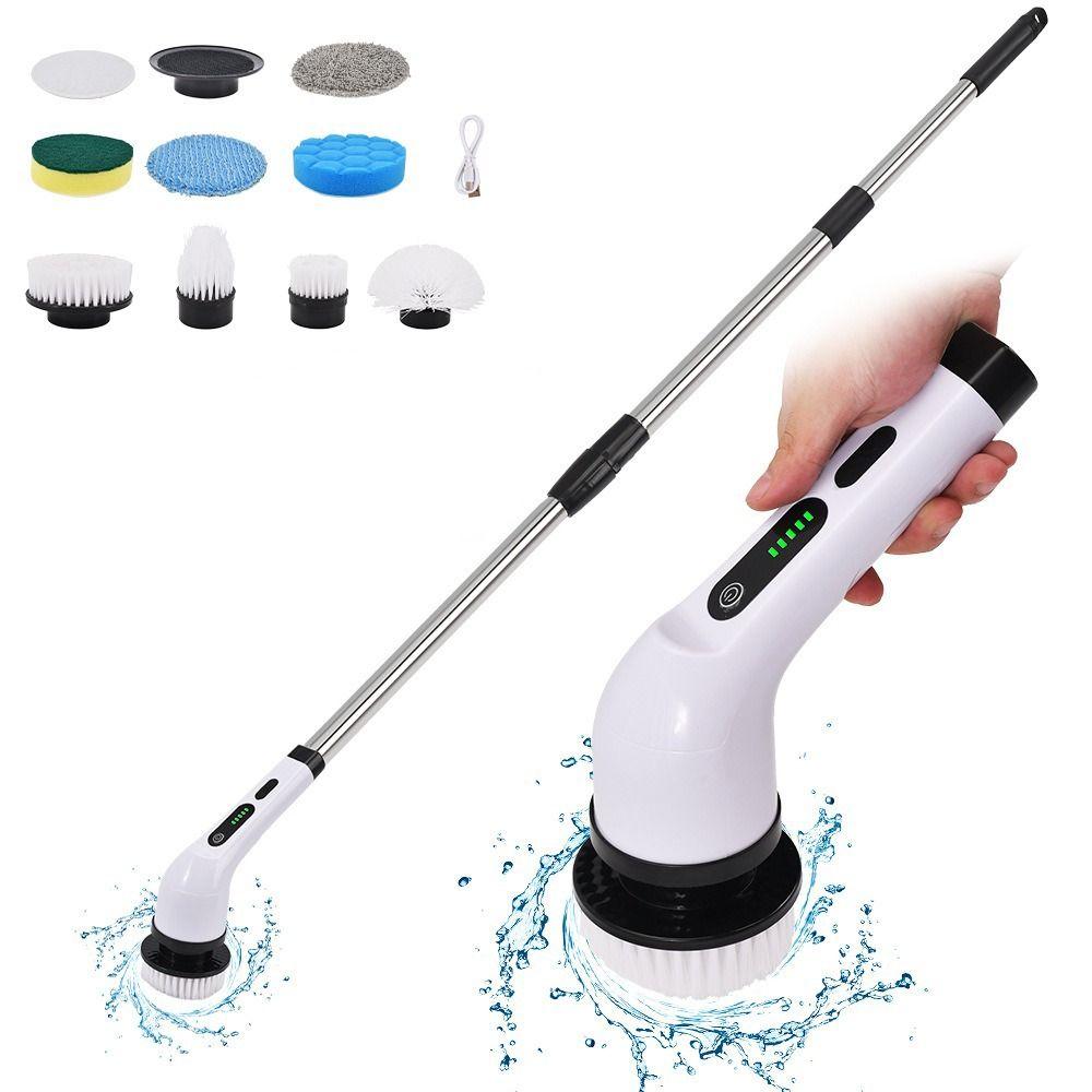 9-in-1 Electric Cleaning Brush Rechargeable Wireless Rotation Cleaning Machine Long Handle Multifunctional Rotary Scrubber