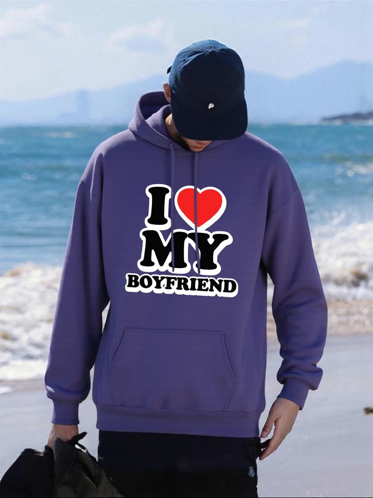 I Love My Boyfriend Print Mens Hoody Autumn Pocket Hoodies Multicolor Fleece Pullovers All-Match Comfortable Male Hoodie