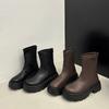 Black Retro British Style Thick Heel Thick-soled Martin Boots Women's 2025 New Autumn and Winter Heightening Short Thin Boots