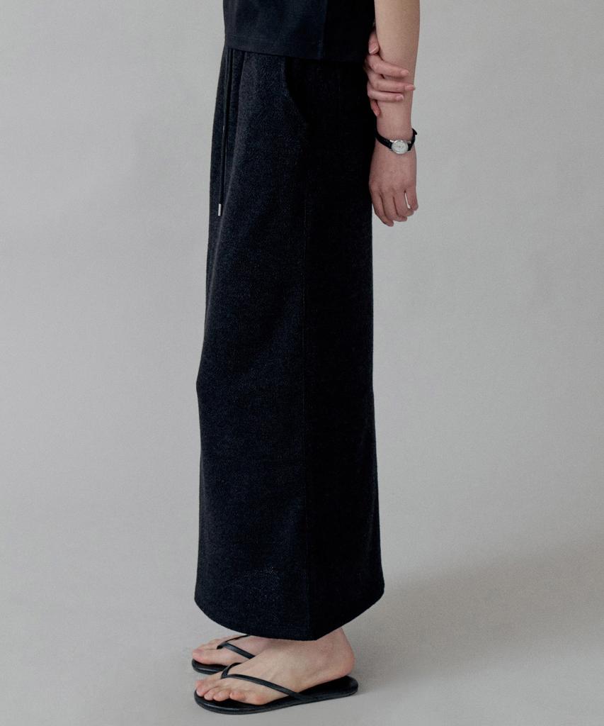Step Around Pile Jersey Maxi Straight Skirt_Black