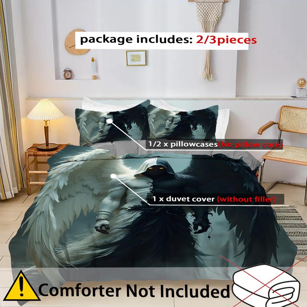 Teufel Engel Muster 3D Gedruckter Bettbezug Elegant Fantasy Cooler Stil Bettdeckenbezug Set Weiches Bequemes Bettwäscheset Kissenbezüge