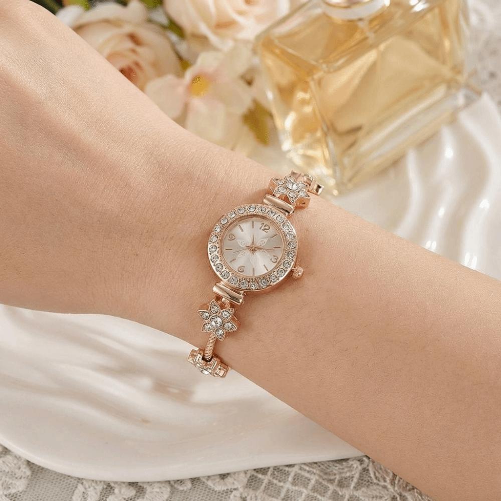 with Adjustable Bracelet Circle Shaped Watch Rhinestone Wrist Decoration Quartz Watches  Women Girl