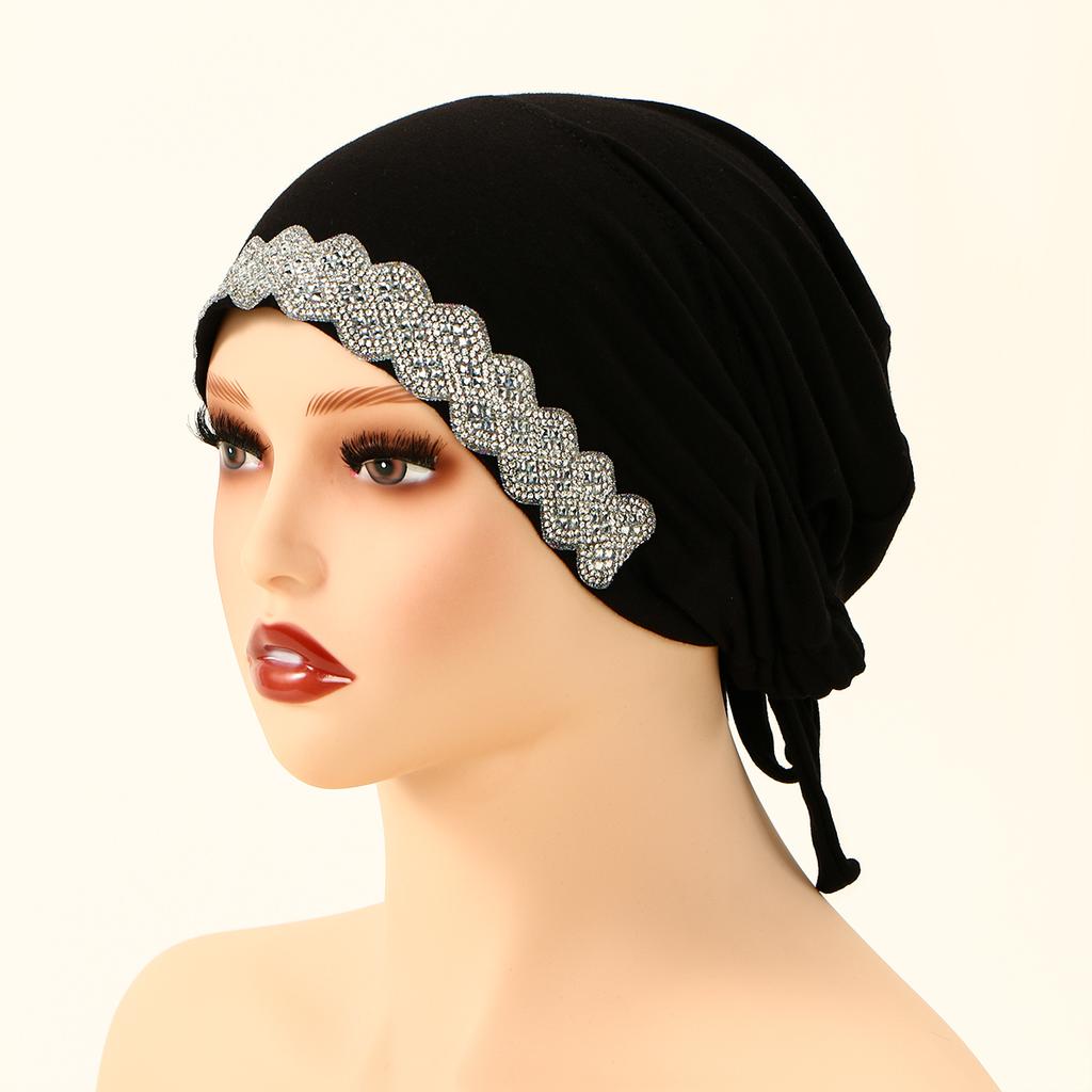 Fashion Shiny Rhinestone Cotton Modal Inner Caps Hat Women Muslim Hijab Underscarf Jersey Caps Islam Turban Female Headscarf