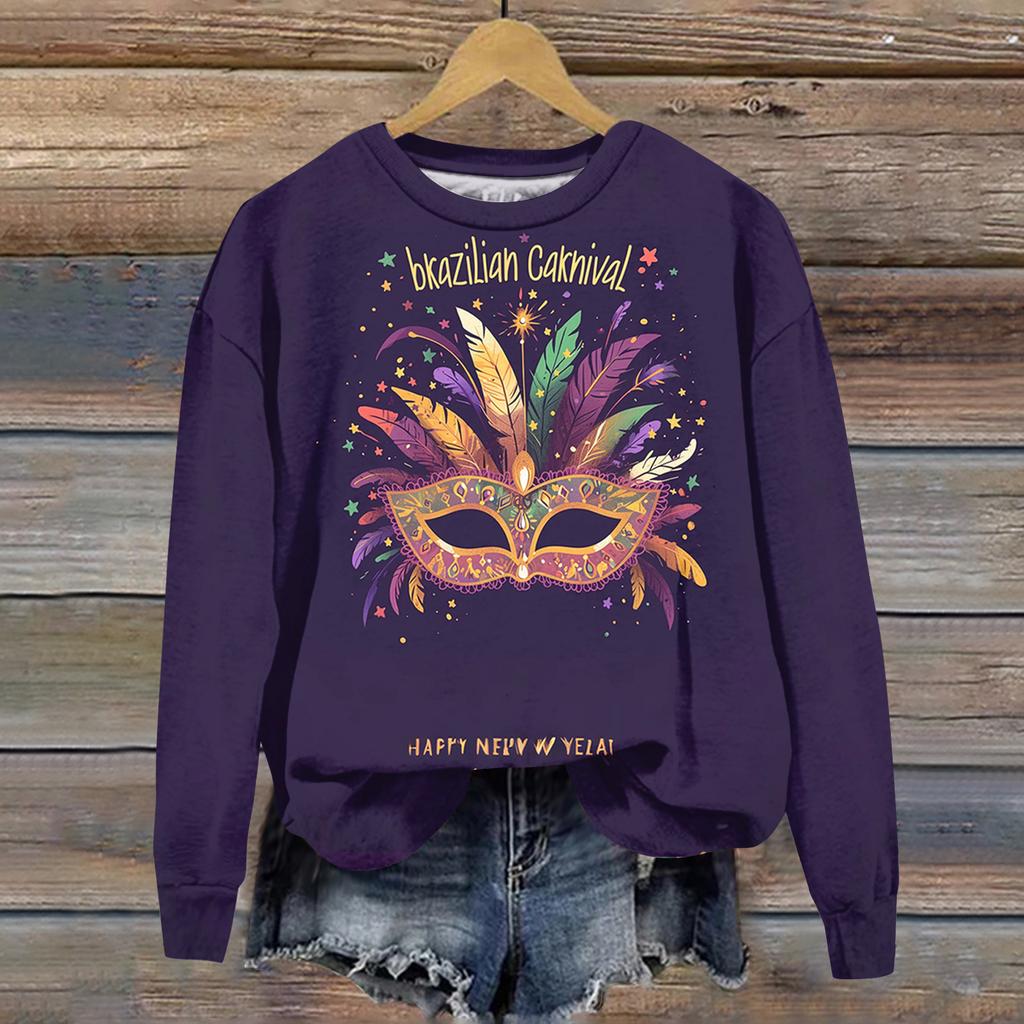 Damenmode Bedrucktes Langarm Locker Rundhals Sweatshirt Top