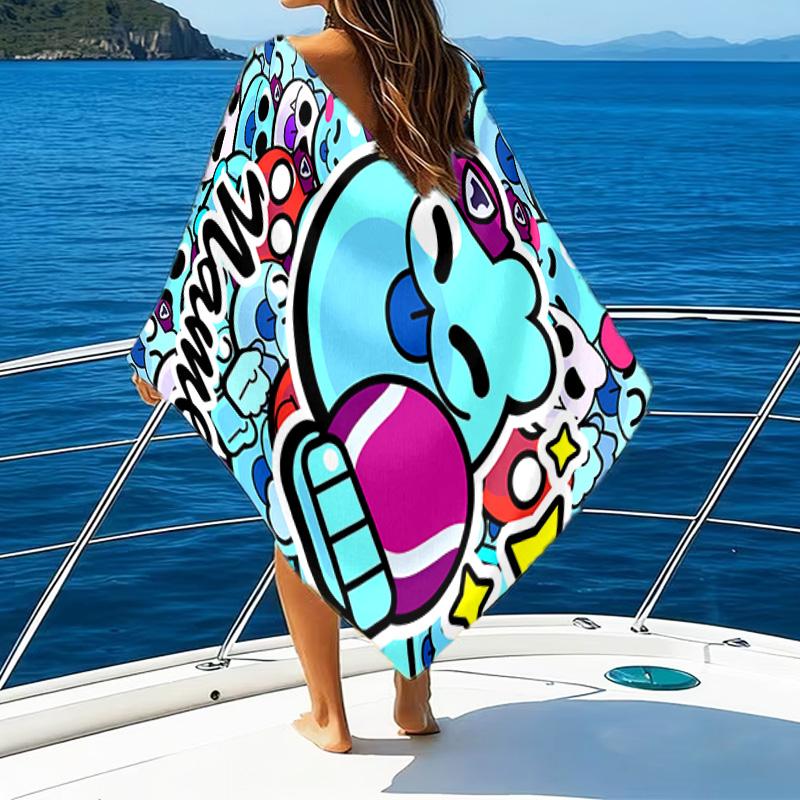 1pc Brawl Stars Beach Towel with Custom Name, Beach/Swimming/Bath/Picnic/Camping Towel, Suitable for Seaside Beaches