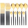 16Pcs Black Gold Dinnerware Cutlery Set Western Matte Stainless Steel Tableware Dinner Knife Fork Tea Spoon Flatware Kitchen Silverware