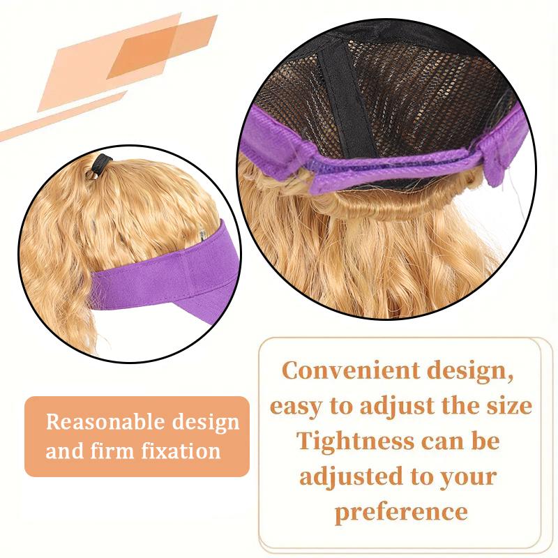 Purple Hollow Top Hat Corn Bearded Ponytail Hat Wig Female Wig Heat-resistant Fiber Wig Simple and Natural To Wear
