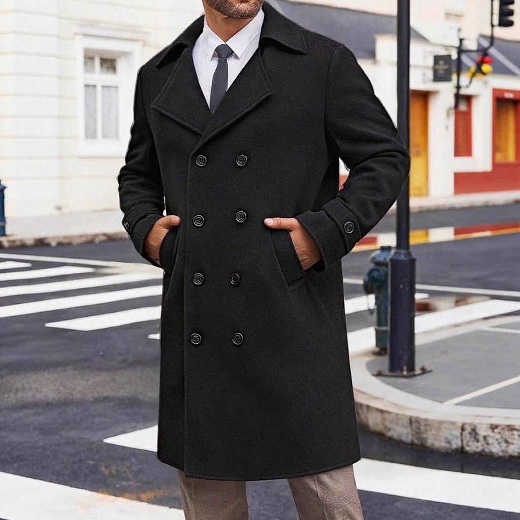 Neuer Herbst/Winter Europäischer & Amerikanischer Herren Zweireihiger Mittellanger Woll-Trenchcoat
