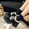 Platform small leather shoes women's autumn and winter velvet one-pedal lazy shoes high-heeled Mary Jane shoes