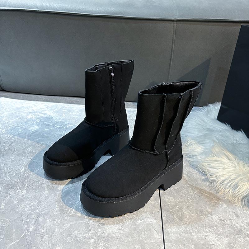 Women's Large Size Thick Sole Winter Warm Fur One Snow Boots Padded Lined Ankle Boots Anti-slip Hiking Casual Sports Cotton Boots Martin Boots