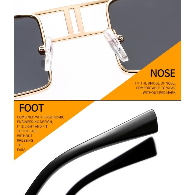 Vintage Retro Punk Rectangle Sunglasses for Women Fashion Hollow Out Metal Frameds Steampunk Style Sunglasses Men Eyewear Mirror Oculos De Sol UV400