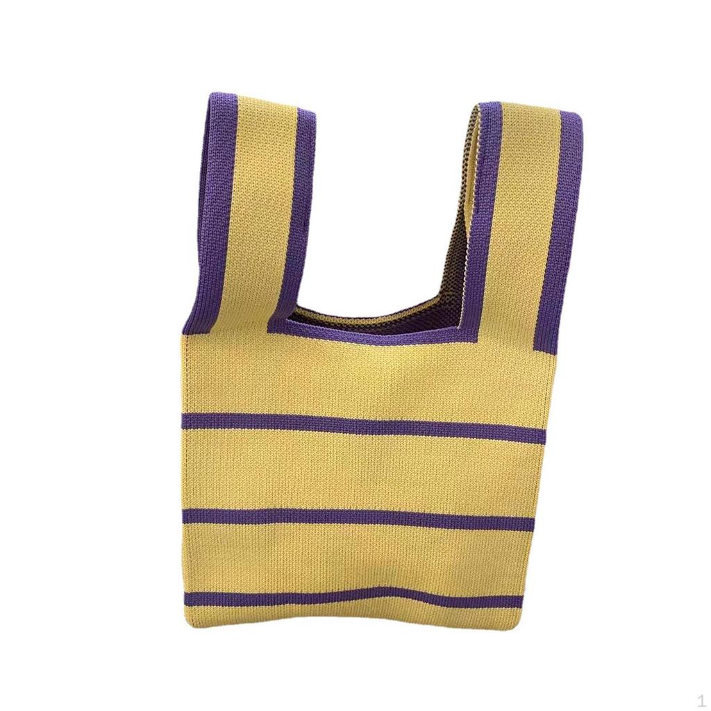 Striped Contrast Bag Knitted 20cm X 35cm Versatile Portable Stylish Polyester Travel Party Tote