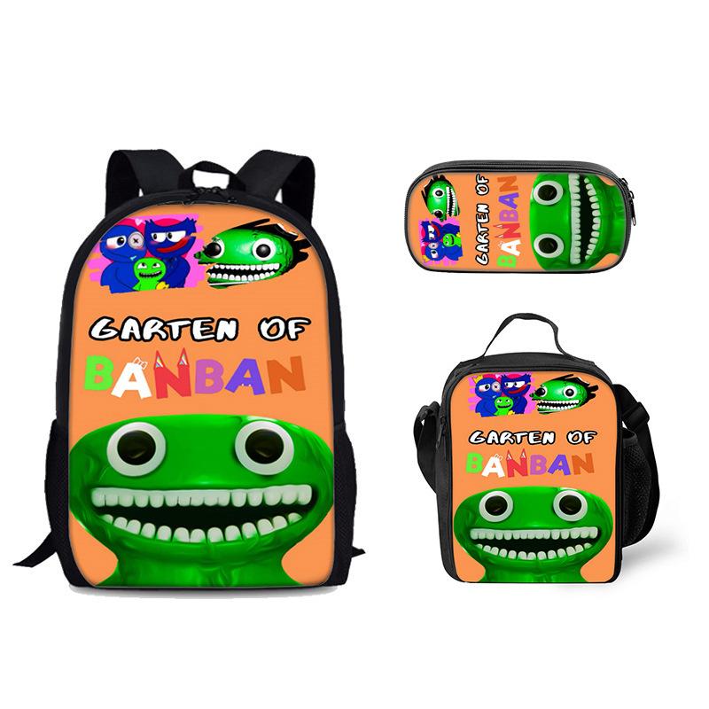 Classic Popular Novelty Funny Garten of Banban 3D Print 3pcs/Set Pupil School Bags Laptop Daypack Backpack Lunch Bag Pencil Case