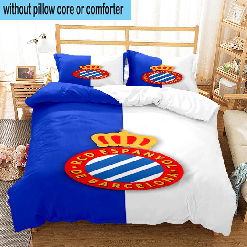 3PCS Football Espanyol Design Bedding Set,Including 1pc Duvet Cover And 2pcs Pillowcases Perfect for Bedroom, Dormitory, Fan Christmas gift