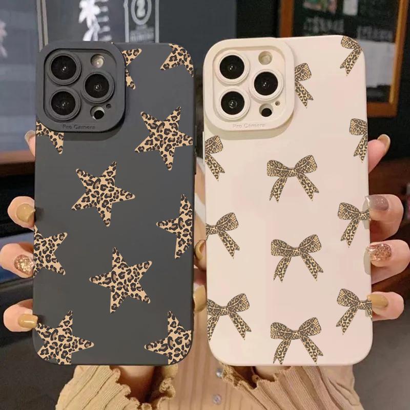 Leopard Print Star Bow Silicone Phone Case For Xiaomi Mi 15 14T 13T 12T Pro 14 13 11 Lite 5G NE Poco F6 F5 X5 M6 X7 Pro Cover