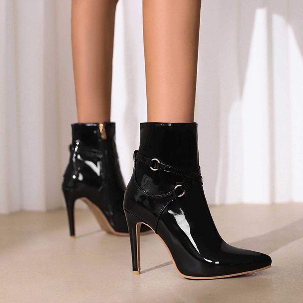 Temperament Damen Stiefel Heiß Hoher Absatz Knöchelhohe Stiefel Spitze Zehen zum Hineinschlüpfen Stiletto Stiefel Mit Reißverschluss Für Damenstiefel Designer Luxus
