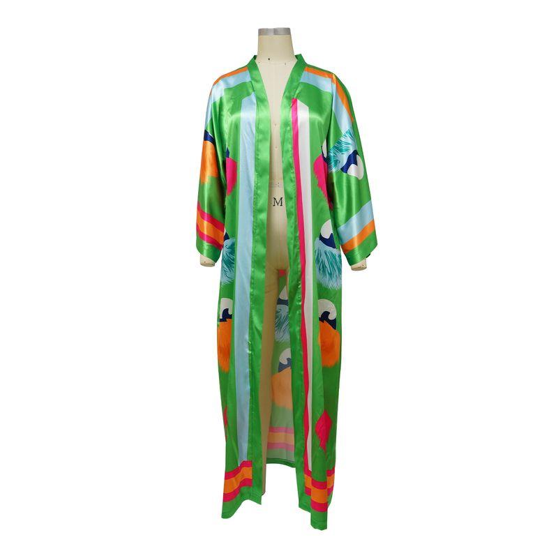 

Модный повседневный тренч с шелковистой фактурой и многоцветной печатью Fluorescent Green All yards