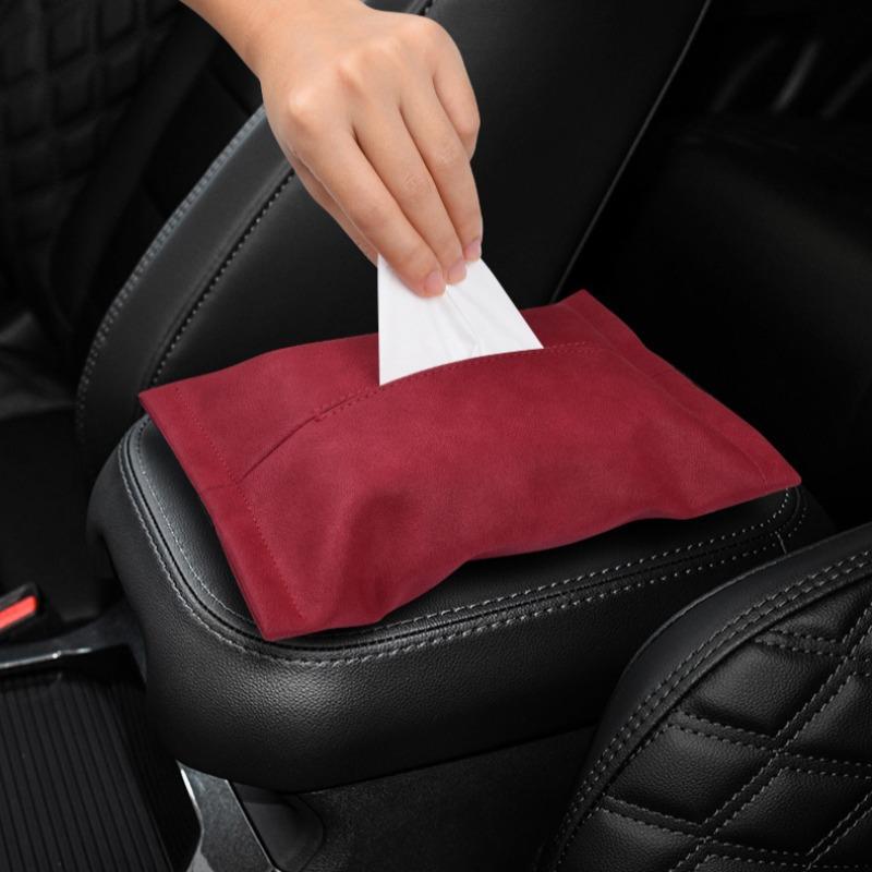 Car Tissue Box Holder Pu Leather Car Center Console Armrest Napkin Box Sun Visor Backseat Tissue Case With Fix Strap Interior