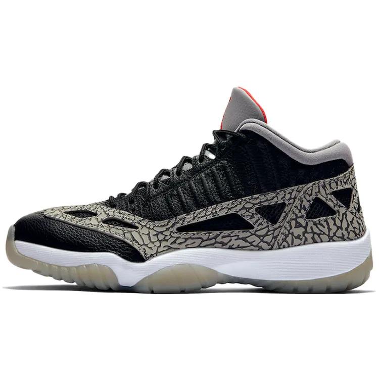 Air Jordan 11 Retro Low IE 'Black Cement' (Unisex) Black / Fire Red / Cement Grey / White Vintage Basketball Shoes 919712 006