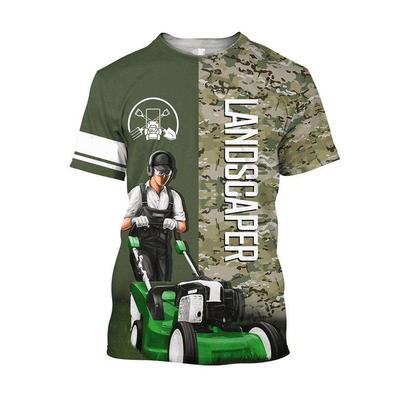 Fashion Design Gardener Uniform Pattern 3D Printing Men's Outdoor Round Neck Short Sleeved T-shirt