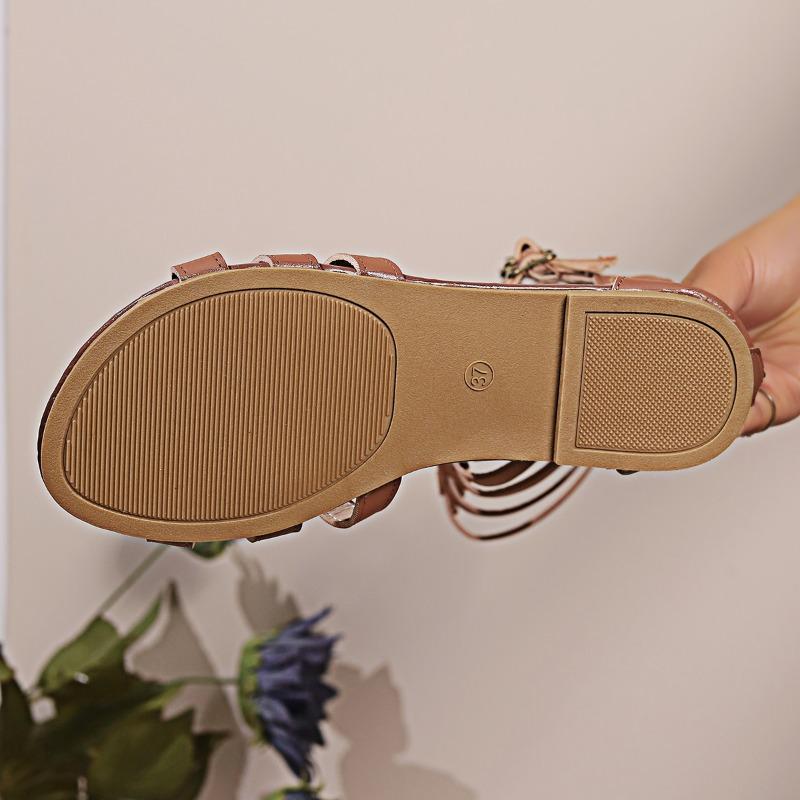 New Women's Sandals Round Toe Flat Sole Hollow Mid-tube Sandal Boots Fashion Lightweight  Plus-size One Kick Women's Roman Shoes