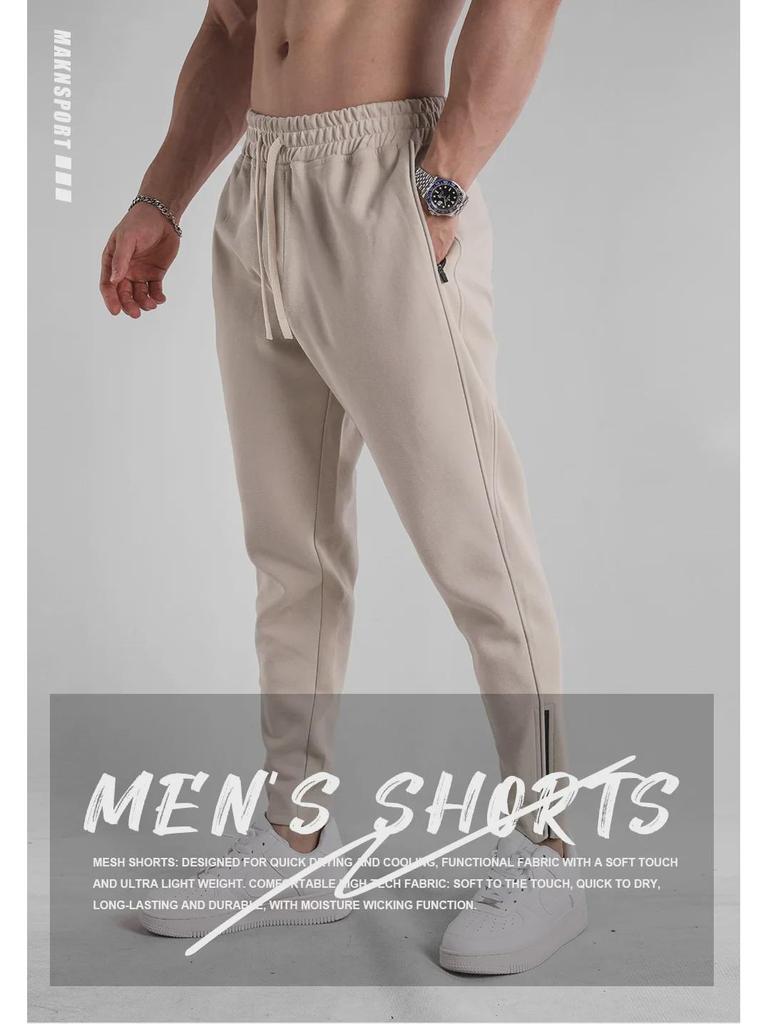 Men's Slim Fit Zippered Cotton Sweatpants for Spring & Autumn – Casual Outdoor Sportswear