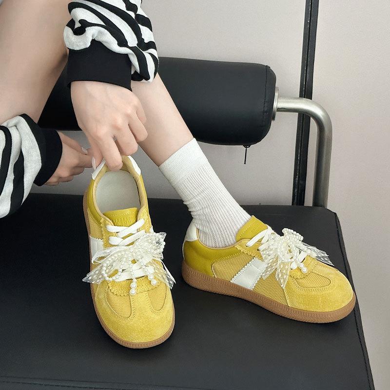 Leather German training shoes women's spring and summer new lace-up fashion casual shoes breathable flat-bottomed sports casual board shoes