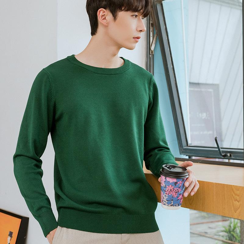 Men's Round Neck Trendy Knitted Fir Autumn and Winter Loose Solid Color Knitted Simple Casual Bottoming Big Yards Sweater