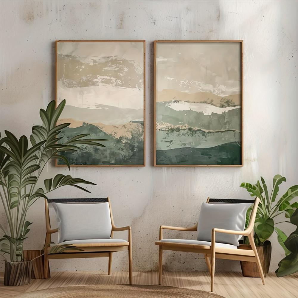 2 Poster Astratti Senza Cornice, Arte da Parete Verde, Arte Astratto Verde, Neutro, Decorazione Artistica Moderna Minimalista, Stampe Astratte Tonalità Terra