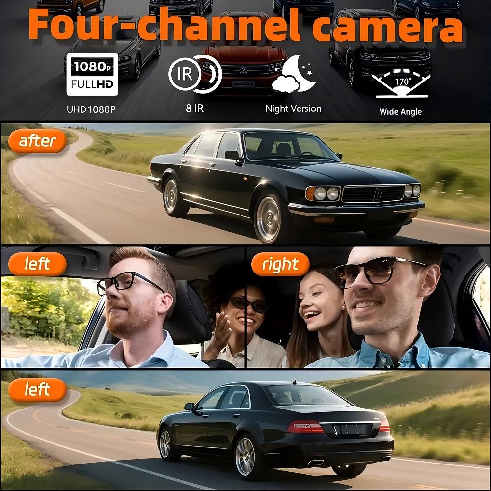 Cámara de salpicadero para coches 4 canales Caja negra WiFi Cámara de conducción FHD 1080P Visión nocturna Grabación en bucle Accesorios para coche