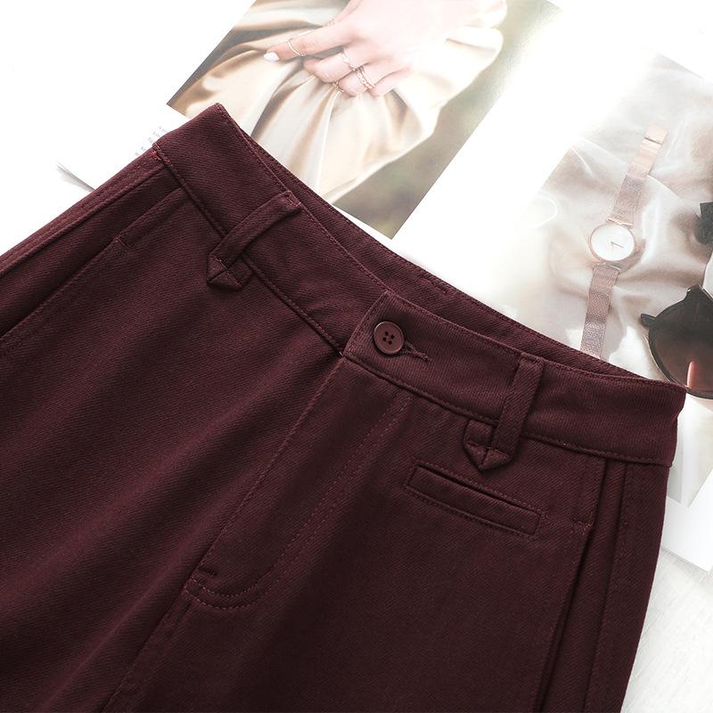 Ancola Women's Red Fleece-Lined Vintage Straight-Leg Jeans - Autumn/Winter 2024 Loose Slim-Fit Wide-Leg Pants.