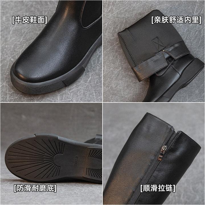 Retro leather Martin boots children but knee thin knight boots thick-soled velvet autumn and winter boots versatile high boots