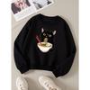 Kids Sweatshirts, Girls' Sweatshirts, Girls' Autumn Winter Fashion Cat Eating Ramen Noodles Print Print Long Sleeve Round Neck Sweatshirt