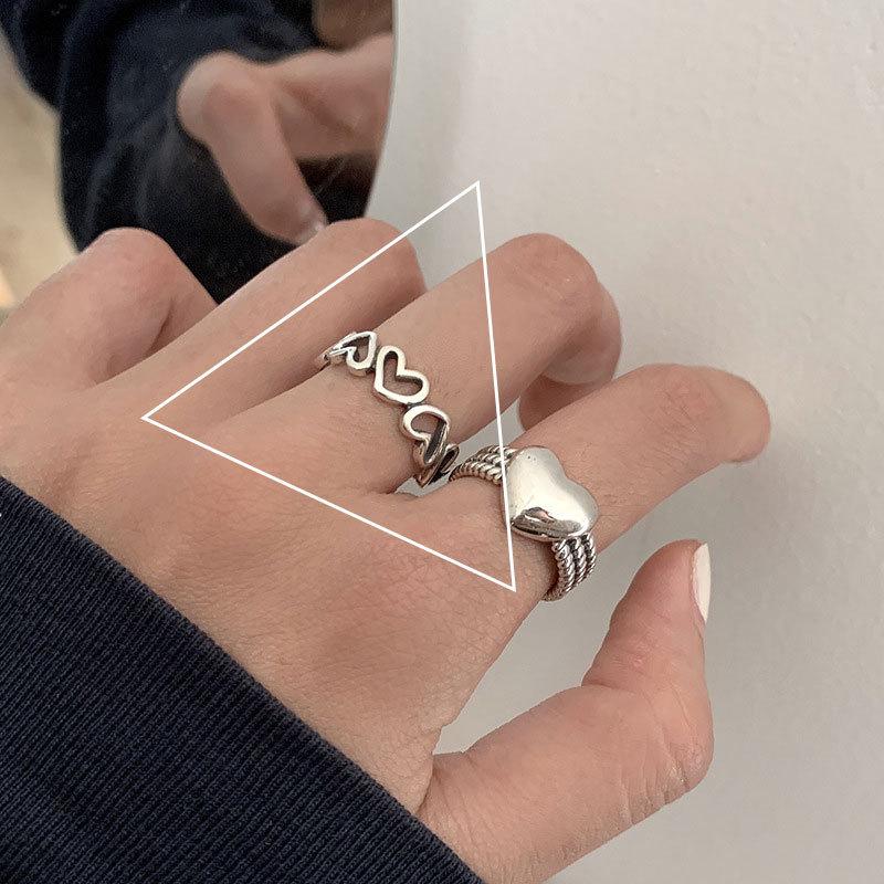 925 Silver Open Retro Ring For Women Geometric Punk Asymmetric Jewelry Gift