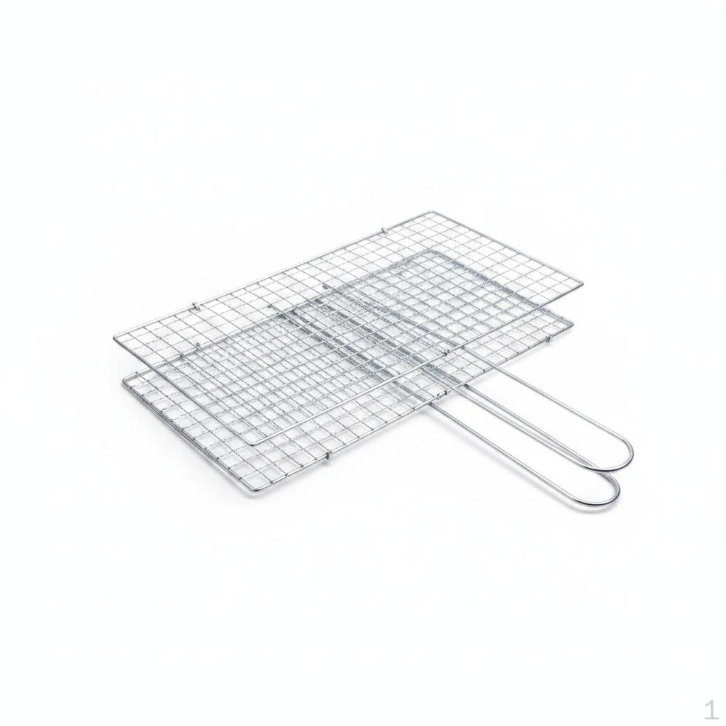 Portable BBQ Grilling Basket with Foldable Handle for Fish and Meat 35cm X 20cm