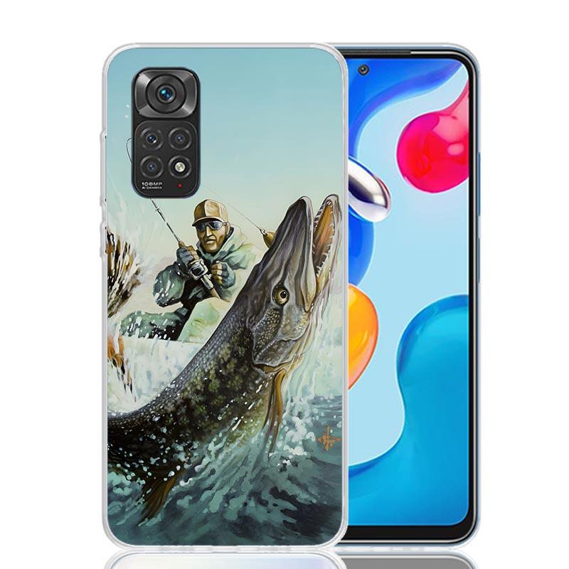 Carp Fish Fishing Rod Hook Phone Case For Xiaomi Redmi Note 15 14 13 12S 12 Pro Plus 11S 11E 11 11T 10S 10 Art Soft Pattern Cove