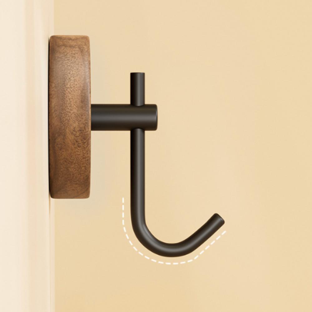 No Drilling Adhesive Wall Hooks Key Holder Wood Hook Simple Walnut Hanging Hanger  Hardware