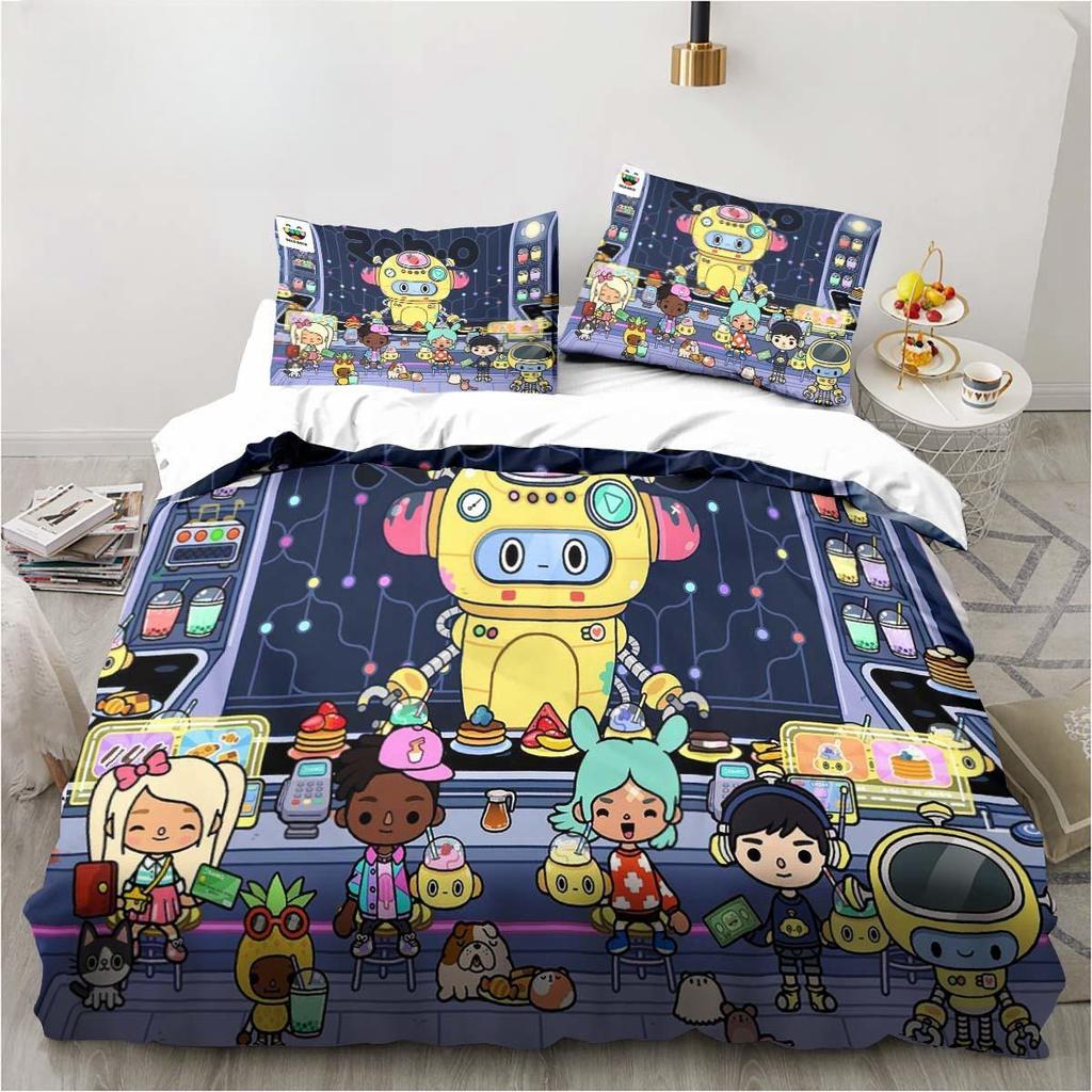 Novo jogo Toca Life World Conjunto de cama Escavadeira Lençol King Twin Double Conjunto de cama infantil Microfibra ou conjunto de capa de edredom de poliéster