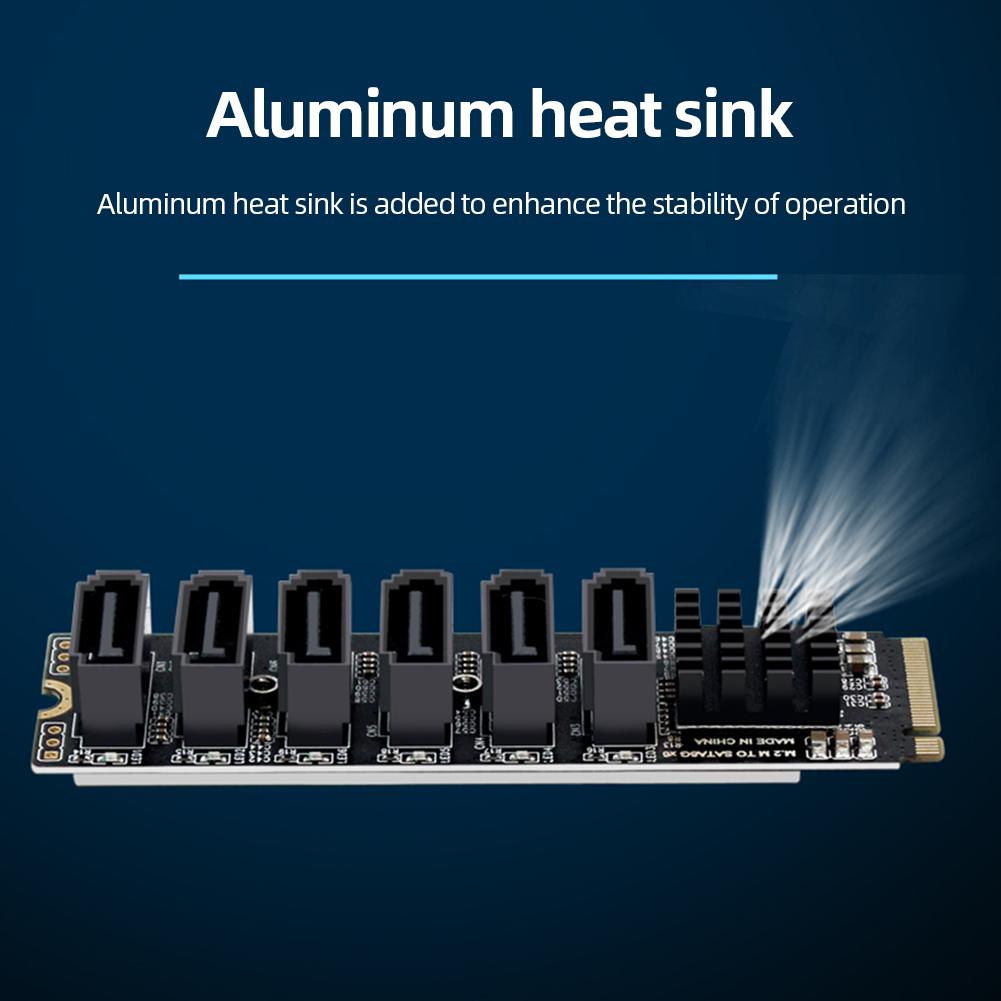M.2 NVME PCI-E PCIE X4 X8 X16 zu 6-Port 3.0 SATA Adapterkarte Riser ASM1166 Gehäuse Server PC Erweiterungskarte Unterstützung SATA-Kabel