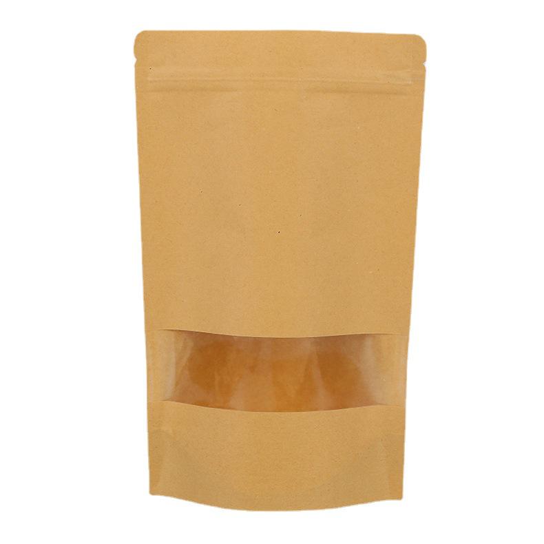 High-Definition Windowed Kraft Paper Self-Sealing Stand-Up Pouch for Tea or Food Packaging