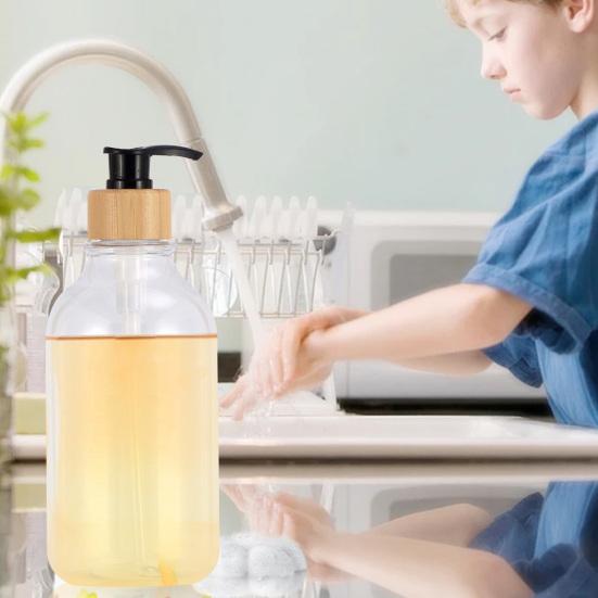 2Pcs 16 Oz Clear Soap Dispenser Set with Bamboo Pump Rust-proof Leak-free