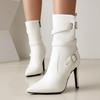 French Women's Ankle Boots Sexy Pointed Toe Stiletto Belt Buckles Thin High Heels Shoes