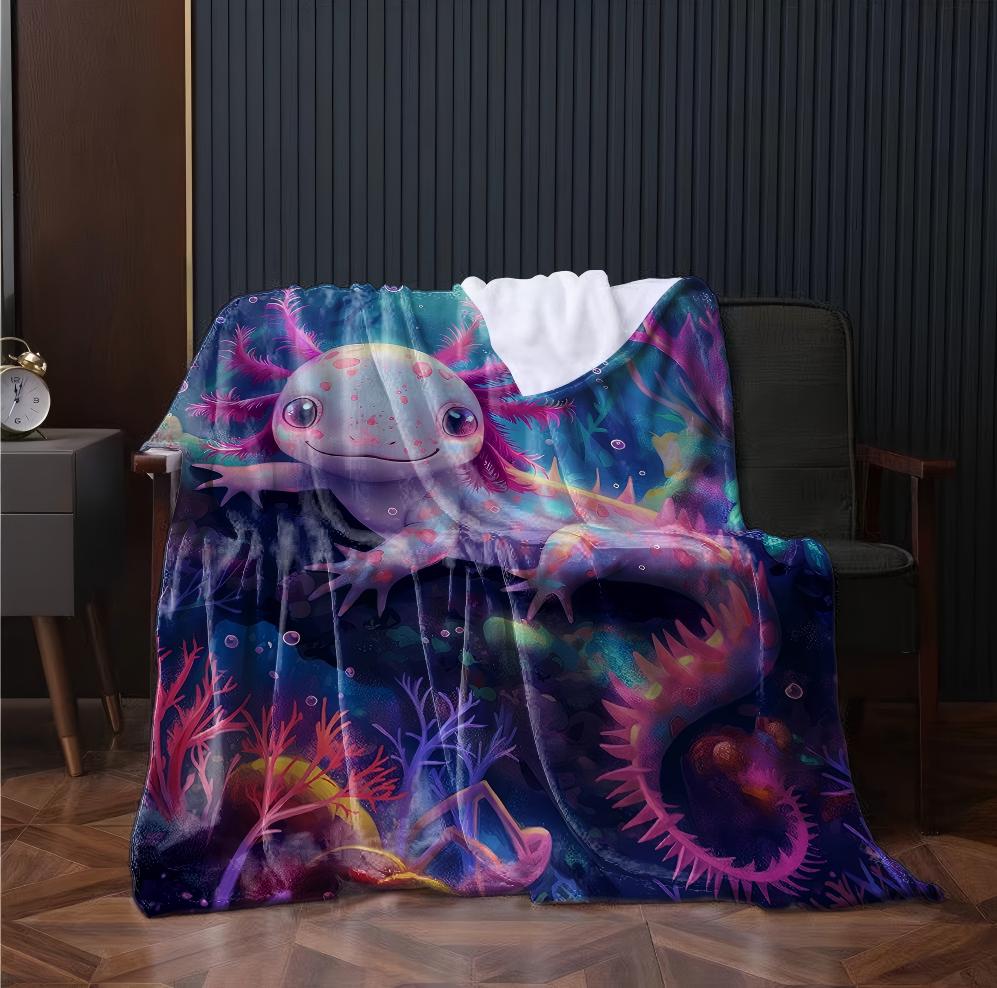1PC Throw Cute Pink Axolotl Animals Arts Pattern Flannel Blanket Thin Throw Soft Warm Blankets Festival Gifts for Family Friends