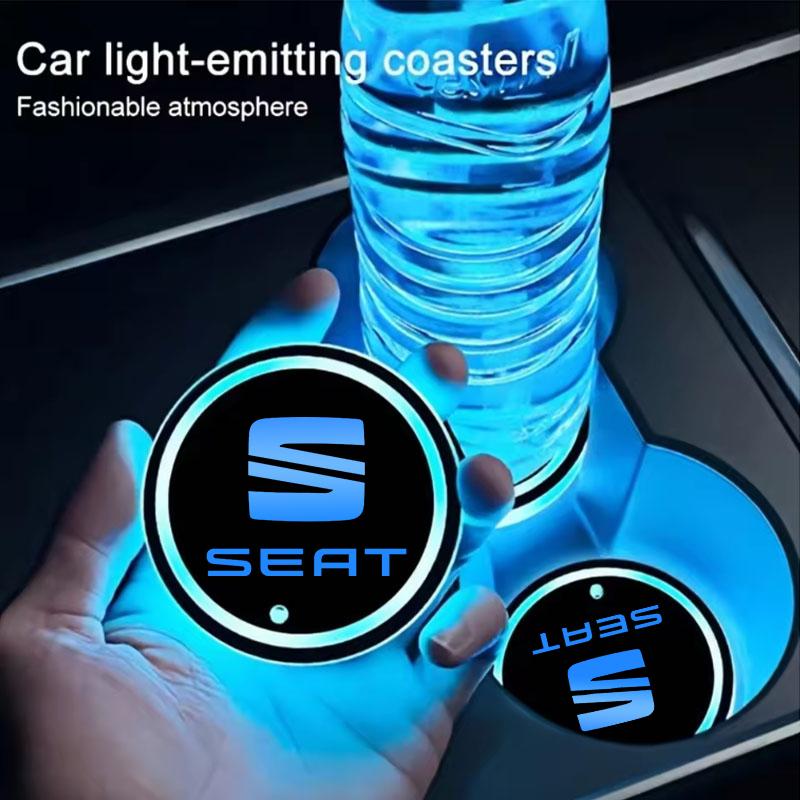 Car Luminous Water Cup Coaster Led Atmosphere Light Holder For Seat Leon Ibiza Alhambra Exeo Altea Arona Mii IBL Car Accessories Ik,098