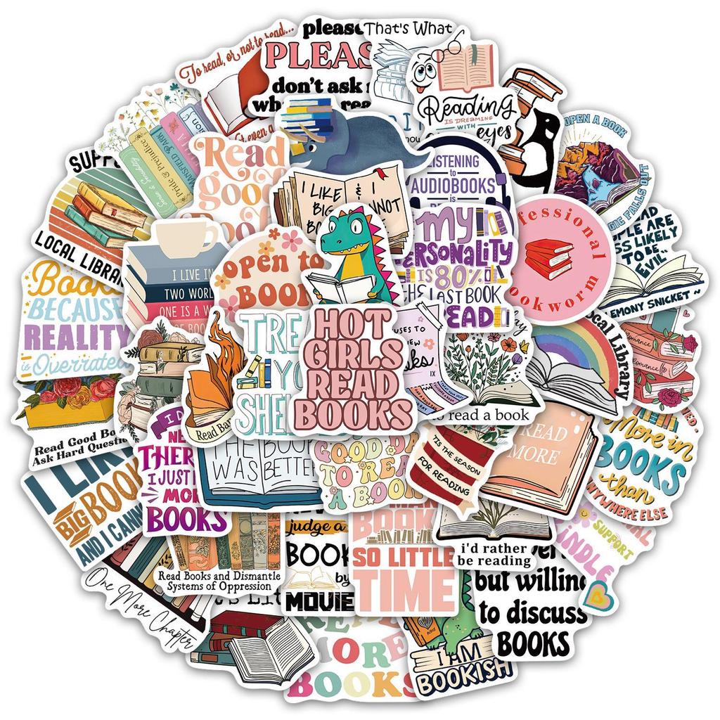 50 Reading Stickers: Waterproof for Bottles, Phones, Laptops