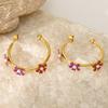 French Gentle Wind Three-dimensional Flower Earrings Small Flower Imitation Pearl Opening C-Type Earrings Stainless Steel Jewelry